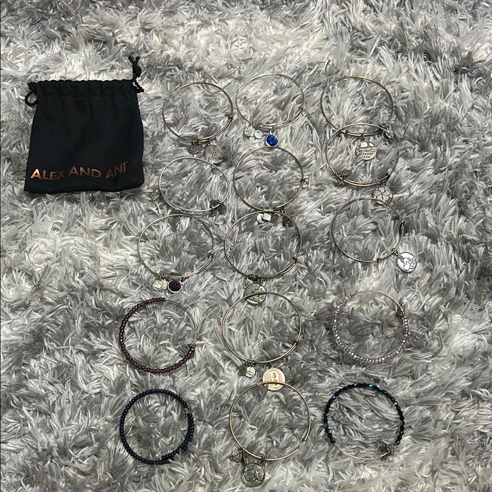Alex and Ani Silver Bracelet Collection lot of 15 bracelets